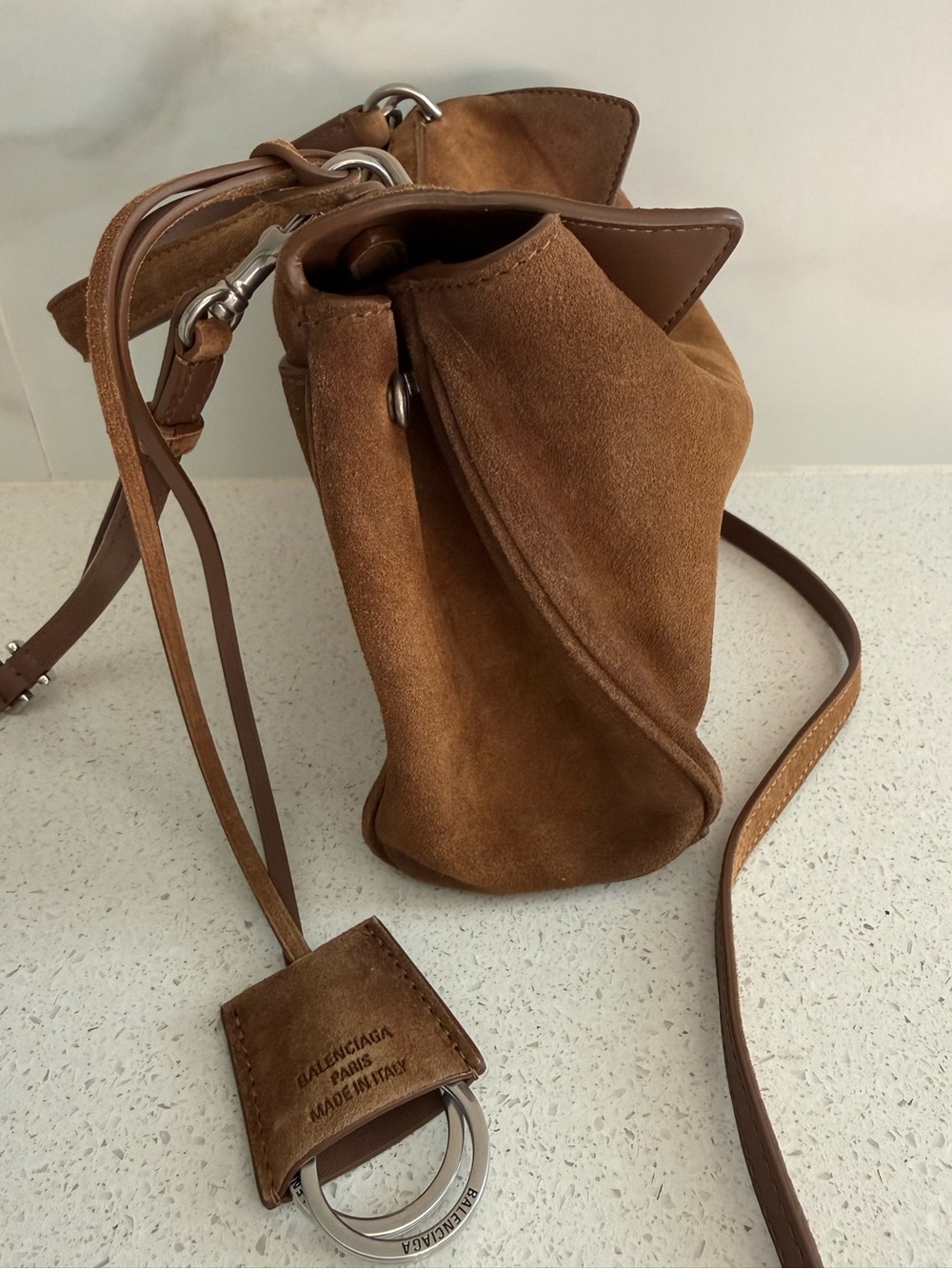 Balenciaga Mini Rodeo Handbag Waxed Suede Crossbody/Top Handle Camel - Picture 4 of 14